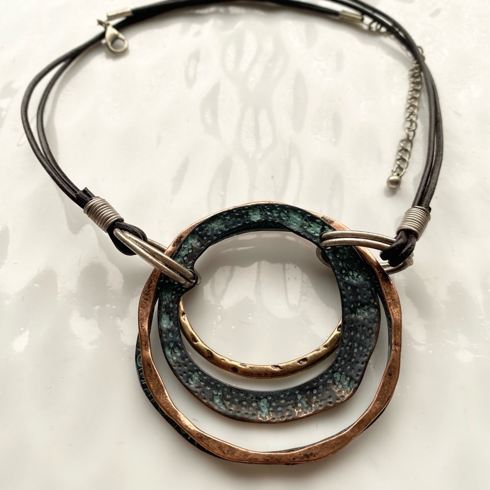 Bohemian Mixed Metals Artist Created Pendant Necklace 16” inches with extender. - Picture 6 of 7